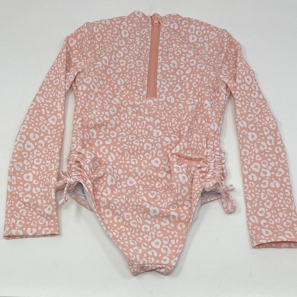 Tahari  Girls Pink Leopard Long Sleeve Rash guard Swimsuit Size 4
